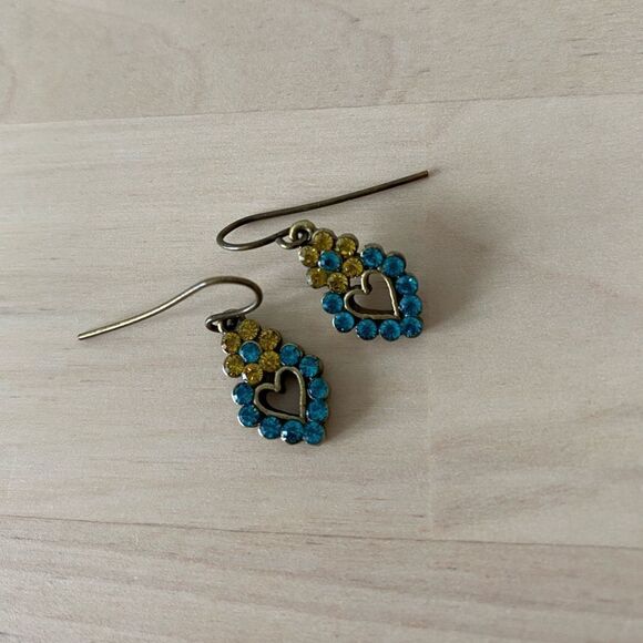 Vintage Y2K Heart Earrings with Baby Blue & Golden Stones - Picture 1 of 4